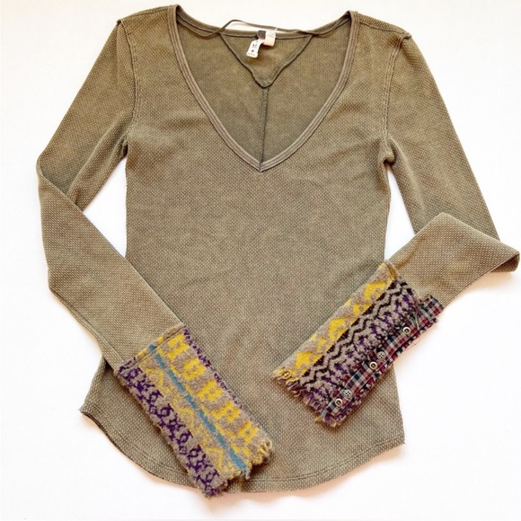 Free People Tops Art School Thermal Shirt Boho Medium we the free - Picture 2 of 5